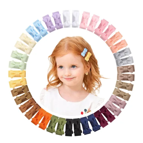 Vista 13 de 40 piezas de clips de lazos para el cabello de bebé de 2 pulgadas para niñas, cinta de grogrén totalmente forrada, clips para el cabello de bebés