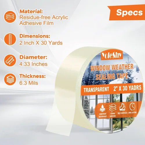 Vista 7 de YoleShy Cinta de sellado transparente para ventanas, 2 pulgadas x 30 yardas, sin residuos, cinta aislante de ventana resistente para puertas