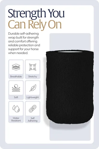 Vista 6 de Equinavia Paquete de 20 envolturas autoadhesivas para veterinarios de 4 pulgadas con estuche de fácil dispensación Vendajes para caballos, Negro