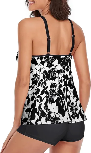 Vista 2 de Omichic Trajes de baño para mujer tankini para dos piezas blusa sin mangas con pantalones cortos