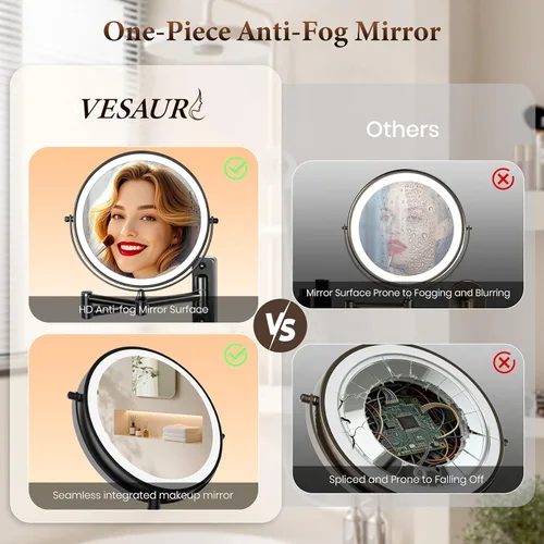 Vista 8 de Espejo de aumento con luces 1X/20X, 9 pulgadas de doble cara 5000mAh recargable montado en la pared, espejo de maquillaje iluminado, 3 luces LED