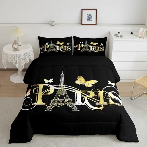 Vista 35 de Feelyou Juego de edredón de la Torre Eiffel, elegante juego de ropa de cama de París, edredón romántico para niños, niñas, niños, adolescentes