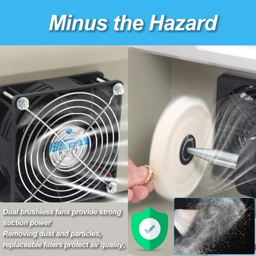 Vista 3 de Pulidor de joyas - Bufadora de banco ajustable de velocidad variable, máquina pulidora y de búfer, búfer dental y torno - Con campana colectora