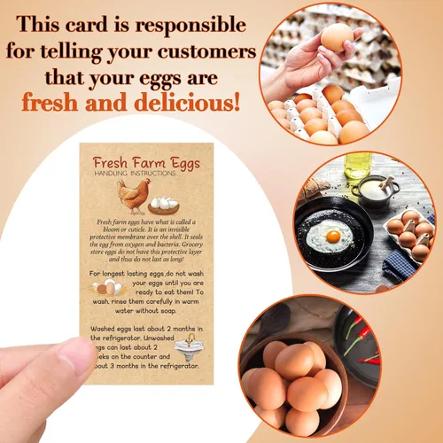 Vista 5 de Kisston 200 Piezas Tarjetas de Instrucciones de Manejo de Huevos Frescos de Granja 2 x 3.5'' Sello de Cartón de Huevos de Navidad Tarjetas