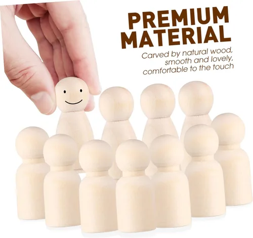 Vista 9 de Muñecas de madera sin terminar: paquete de 50 manualidades, juguetes de madera para manualidades, cuerpos de muñeca, figuras de madera para pintura