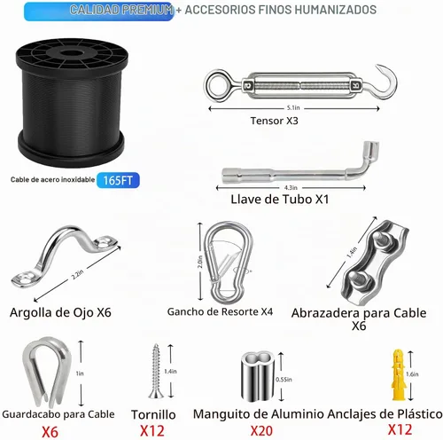 Vista 6 de Kit de colgamiento de luces de cadena YingYa BIS de 165 pies, kit de cable de acero inoxidable 304 - Capacidad resistente de 480 libras, tensores