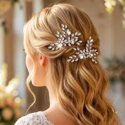 Unicra Pinzas para el cabello con diamantes de imitación plateados, accesorios para el cabello de novia y mujer, paquete de 2 unidades (A-plateado)