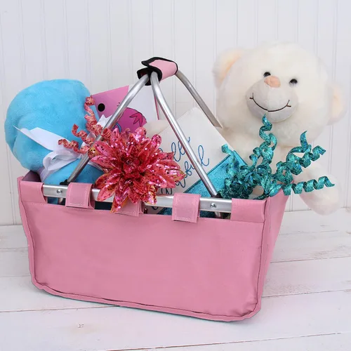 Vista 4 de Threadart Cesta plegable grande de mercado, natural, marco de aluminio, tela de poliéster, práctico diseño plano plegable, bolsa de compras