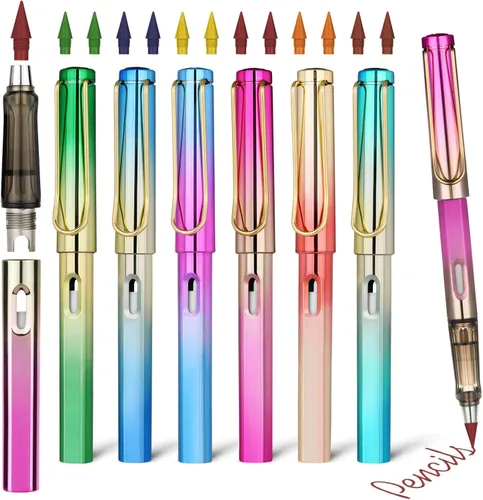 Vista 17 de Ainiv Lápiz sin tinta de color, 12 juegos de lápices infinitos reutilizables eternos con 12 puntas reemplazables de colores adicionales