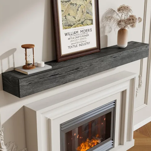 Vista 36 de Marsmiles Repisa de chimenea de 48 pulgadas, manteles de madera rústicos hechos a mano para sobre la chimenea, estantes flotantes montados