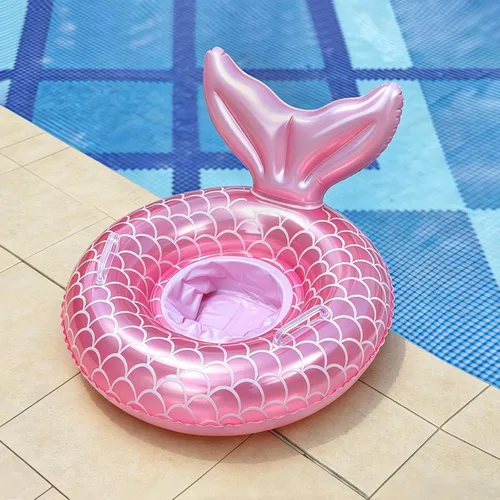 Vista 5 de Flotador de piscina para bebé, anillo inflable de sirena con asa de asiento, flotadores de piscina para bebés y niñas pequeños