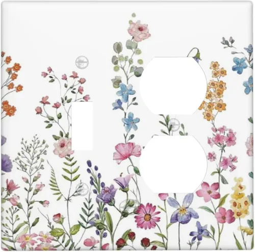 Vista 75 de Placa de Pared en Blanco de 1-Gang Sin Dispositivo Beige Lindo Vintage Boho de los 70s Hongo Fungus Planta Floral Botánica Libélula Interruptor