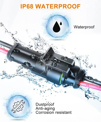 Vista 2 de NAOEVO Conector de 2 pines impermeable, conectores de 2 cables calibre 16 AWG, conectores eléctricos automotrices macho y hembra Way con tubo