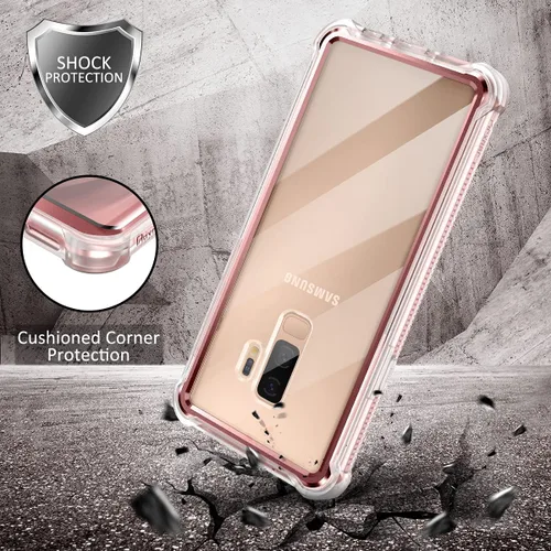 Vista 5 de Dexnor Funda compatible con Samsung Galaxy S9 Plus con protector de pantalla, marco galvanizado, cubierta trasera transparente, resistente 360
