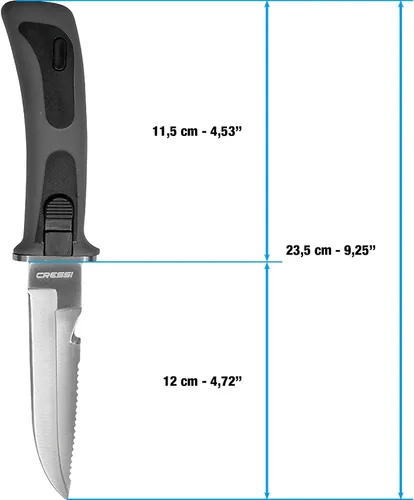 Vista 6 de CRESSI Cuchillo de buceo de acero inoxidable con funda para fijación de piernas- Vigo: diseñado en Italia