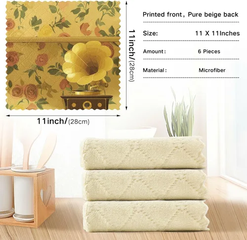 Vista 3 de 90s Retro Memories Gramophone - Accesorios de cocina para fregadero de cocina, reutilizables y lavables, paños de cocina de rizo reutilizables