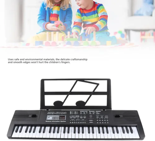Vista 4 de Teclado electrónico de 61 teclas, piano digital portátil con pantalla LCD, USB y micrófono, altavoces integrados, soporte de música para niños