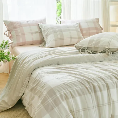Vista 24 de BISELINA Juego de funda de edredón 100% algodón lavado con textura similar al lino teñido a rayas horizontales reversible, transpirable, suave