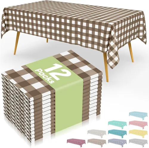 Vista 50 de Smiry 8 paquetes de manteles desechables Gingham, 54 x 108 pulgadas, manteles de plástico impermeables rectangulares en diseño a cuadros