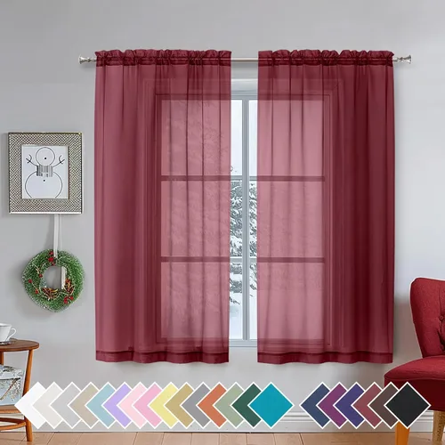 Vista 104 de Aiyufeng 2 paneles de cenefa transparente negra de 14 pulgadas de largo, cortinas cortas para dormitorio, cortinas de cocina para ventana pequeña