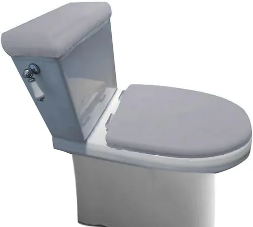 Vista 2 de Madeals Cubierta de terciopelo para tapa de inodoro y tapa de tanque de inodoro, cubierta de tela para tanque de inodoro, color negro