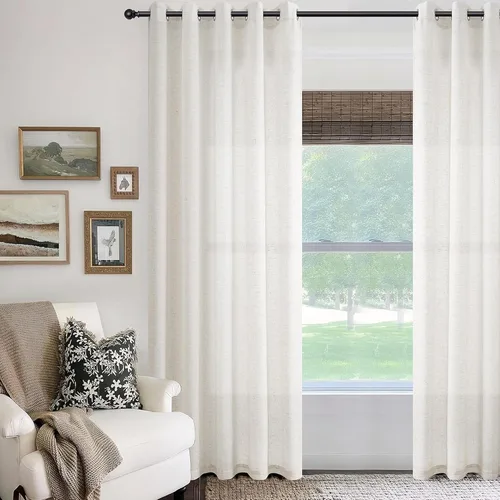 Vista 18 de Cortinas de lino verde aguamarina de 84 pulgadas de largo, 2 paneles para sala de estar y dormitorio, cortinas transparentes de filtrado de luz