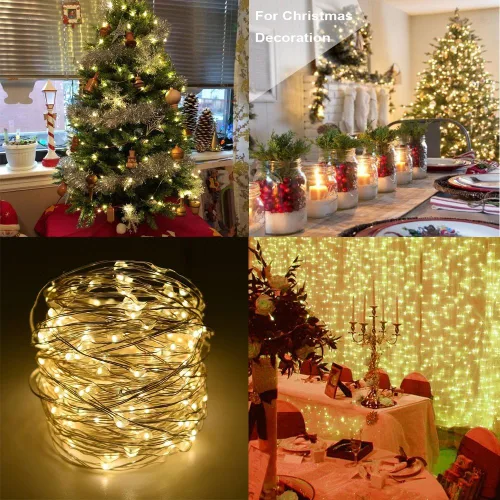 Vista 4 de BXROIU 2 x Luces de Hadas a Batería, Cadenas de Alambre Plateado 8 Modos 16Ft/5Metro 50 LEDs Luces de Cadena con Temporizador con Control Remoto