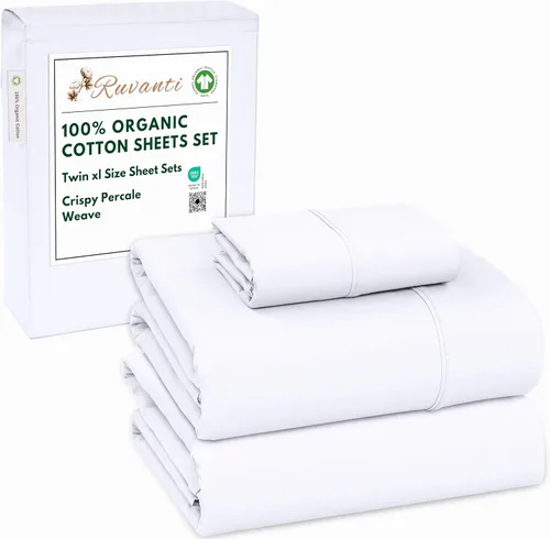 Vista 112 de RUVANTI - Juego de sábanas individual XL, 100% algodón orgánico, percal, certificado GOTS, 3 piezas, bolsillo profundo de 15 pulgadas, frescas