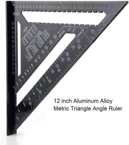 Vista 2 de ASNOMY Regla triangular de 7 pulgadas y 12 pulgadas, transportador cuadrado de regla triangular negra, reglas triangulares de aleación de aluminio