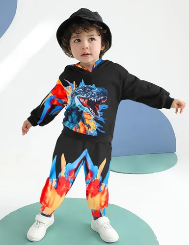 Vista 3 de Toddler Boy Clothes 18M-6T Long Sleeve Dinosaur Hoodie Pant Sets T-Rex Toddler Boy Outfits Fall Winter Spring