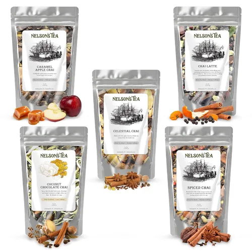 Vista 2 de Nelson's Tea Paquete de Muestra Sin Cafeína - Muestra de Té de Hojas Sueltas - Menta Chocolate Blanco, Glass Slipper, Hoosier Kettle Corn, Hibisco