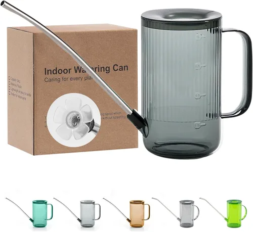 Vista 8 de Tennedriv Green Lata de riego con boquilla larga, para interior, pequeñas latas de riego para plantas de casa, flores, suculentas (marrón)