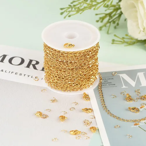 Vista 13 de UMAOKANG Cadenas de joyería de plata de 65 pies para fabricación de joyas, carrete de eslabones de cadena de cable plano, manualidades, aretes