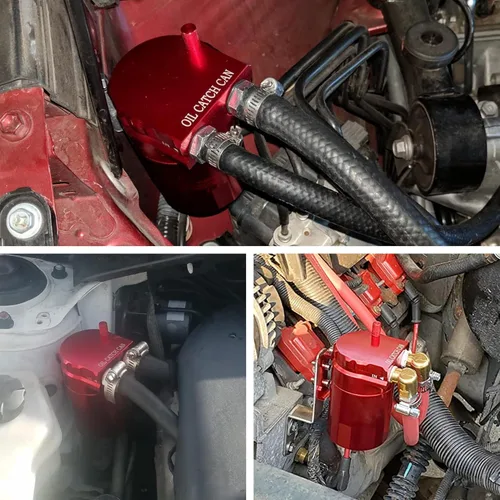 Vista 6 de EVIL ENERGY - Depósito de captura de aceite, kit universal con deflector con manguera de combustible NBR, tanque separador de aire y aceite de Rojo