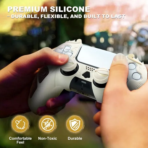 Vista 7 de Grip Cover for PS5 Controller, Wukong-Inspired Ergonomic Silicone Cover with Fiery Eyes Joystick Caps, Chainmail Grip Design & Somersault Cloud Back