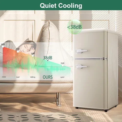 Vista 6 de Minirefrigerador retro pequeño, 3.2 pies cúbicos con congelador de estilo vintage compacto de 2 puertas con termostato ajustable de 7 niveles