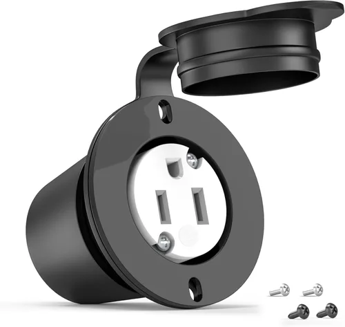 Toma de corriente con brida NEMA 5-15R - 110 V/120 V, 15 amperios, receptáculo de enchufe hembra redondo individual, resistente a la intemperie,