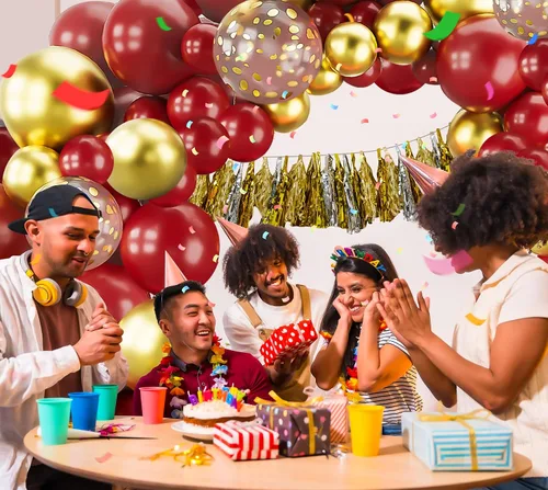 Vista 5 de Kit de guirnalda de arco de globos dorados burdeos, 123 globos metálicos de confeti para cumpleaños, aniversarios, Año Nuevo, compromisos, bodas