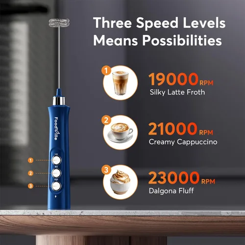 Vista 5 de FoodVille MF02 - Espumador de leche recargable de mano con batidor de acero inoxidable para capuchino, café con leche, café a prueba de balas, dieta