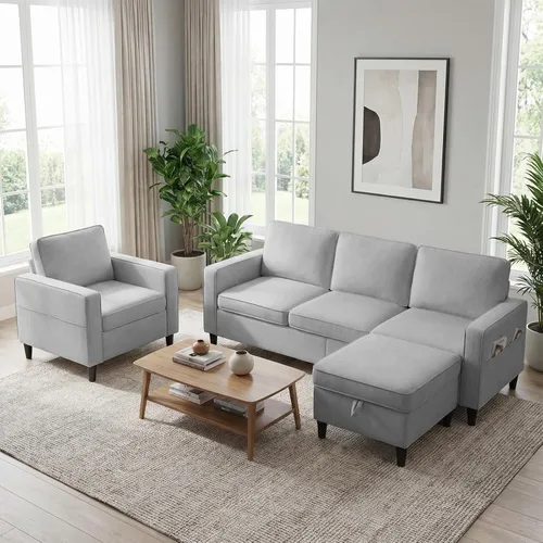Vista 13 de Mjkone Juego de sofás de 3 piezas de 78 pulgadas de ancho para sala de estar, juegos de muebles seccionales en forma de L de 3 plazas, sofá y sofá