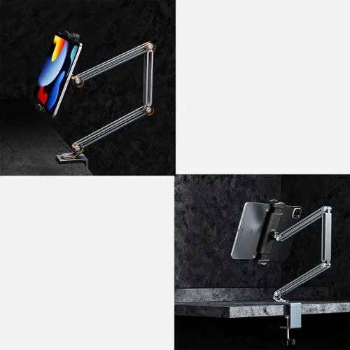 Vista 4 de Soporte giratorio de 360 grados para tablet compatible con tabletas, el más largo de 33 pulgadas. Gira cualquier ángulo (ganso plateado)