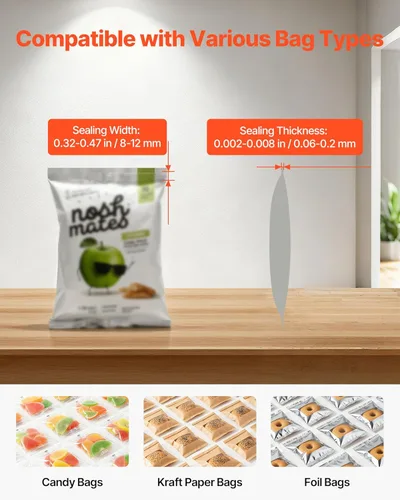 Vista 4 de VEVOR Máquina de sellado continuo, ancho de sello de 0.32-0.47 pulgadas, sellador automático de banda continua con control digital de temperatura