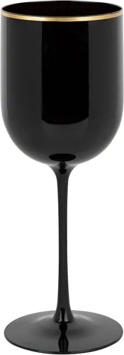 Vista 4 de PLASTICPRO Juego de 5 copas de vino de plástico con borde dorado, elegantes copas de vino de plástico duro en tallo de 12 onzas