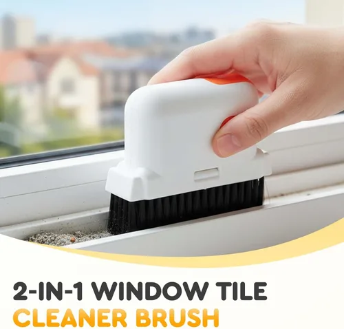Vista 2 de Cepillo limpiador de rieles de ventana, herramientas de limpieza de rieles de ventana con raspador oculto, herramienta de limpieza de alféizar