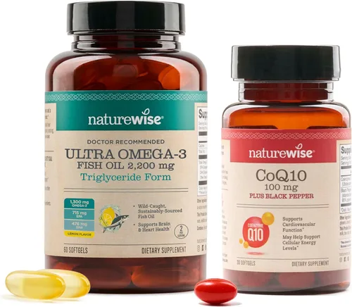 NatureWise [1] Aceite de pescado Ultra Omega 3 2200 mg – Forma TG – 60 cápsulas blandas [suministro de 30 días] + [1] CoQ10 100mg + pimienta negra,