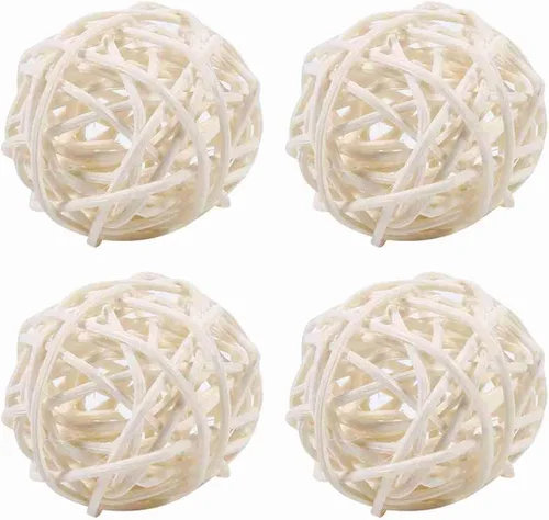 Vista 2 de Tbest Bolas decorativas de mimbre de ratán, 20 unidades, adornos decorativos para bodas, Navidad, fiestas de cumpleaños (blanco)