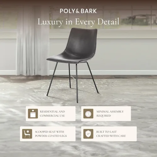 Vista 5 de POLY & BARK Paxton - Juego de 2 sillas de comedor modernas con respaldo bajo, tapicería de piel sintética y base de acero negro mate, asiento cómodo