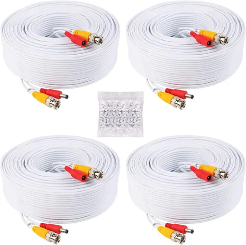 Vista 10 de Paquete de 4 cables de alimentación de video BNC todo en uno de 98.4 ft/100 pies, cables de cámara de vigilancia de extensión para instalación