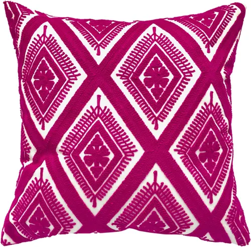 Vista 5 de Funda de almohada decorativa bordada de 18 x 18 pulgadas, patrón geométrico bohemio moderno de bordado grueso, lona de algodón duradera funda