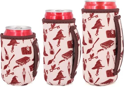 Vista 37 de 3 Pack de fundas aisladas reutilizables de neopreno con asa para soda, bebida energética, refresco, cerveza, seltzer duro, fundas para latas de 12